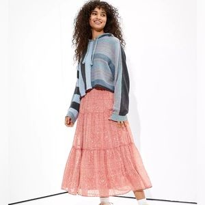 American Eagle Floral Tiered Midi Skirt